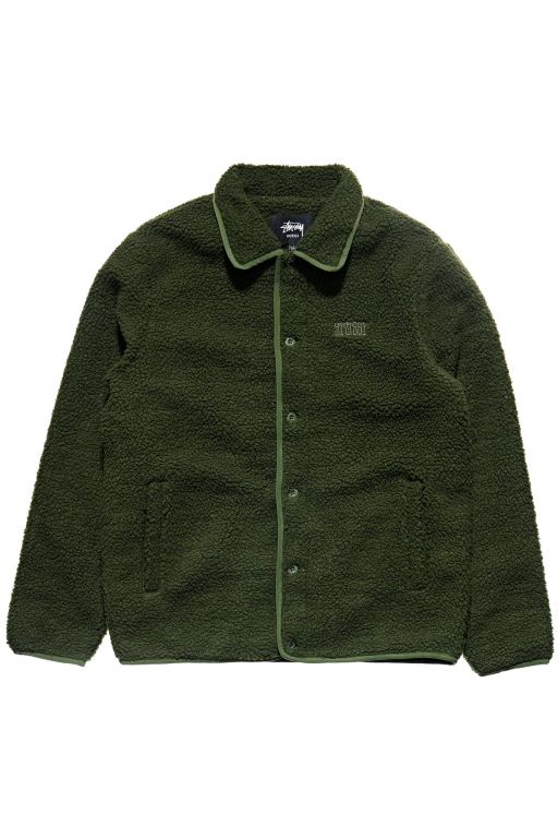 Stussy Mens Sherpa Button Down Jackets Green - SFHQU4971